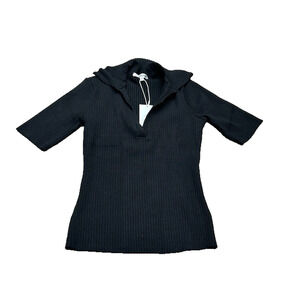 NWT Cotton Citizen Womens Ribbed Ibiza Shirt Short Sleeve V-Neck Black Size XS